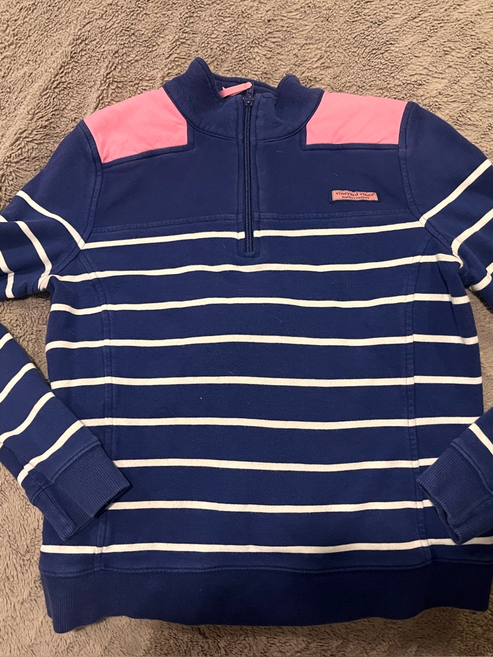 Vineyard Vines Navy & Pink Striped Half-Zip Pullover